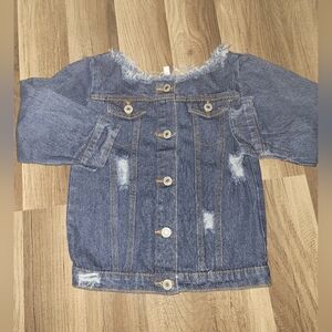 Girls distressed blue jean jacket. Size 6/7. Boutique item.
